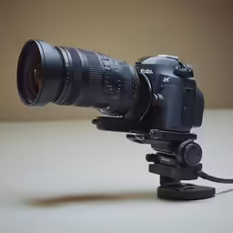 camera set up to take a photograph on table