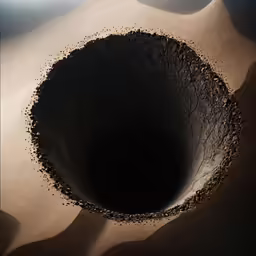 a dark object that appears to be floating on the ground