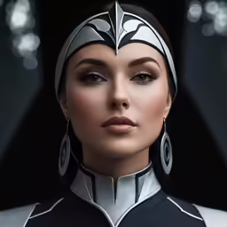 the woman in the space suit has large earrings on her head