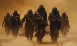 many soldiers with their backs turned to one another