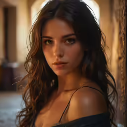 the woman has long brown hair and brown eyes