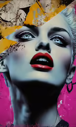 an abstract portrait of a woman with a red lipstick