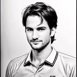 a man is smiling while wearing a shirt