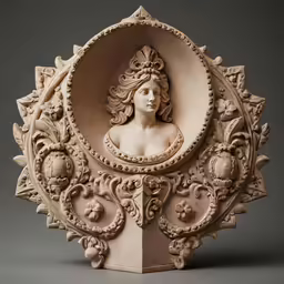 an ornate head and bust of a lady in a bowl