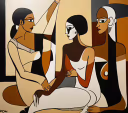 a man with his hand on his chest sits next to a woman in a white bodysuit,a painting with two people sitting on the floor in front of a window