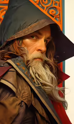 a man dressed as an old man with a big beard and very long beard