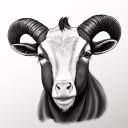 the black and white drawing of a cow