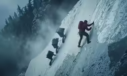 two people climbing on the side of a mountain