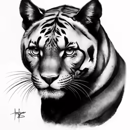 black and white image of a tiger
