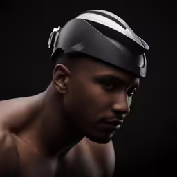man in a skin respirator on black background