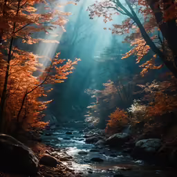 sunlight shining down from a large area in the forest