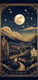 the cover of a book with a mountain landscape and a castle in the background,an artistic night scene with a sky and clouds