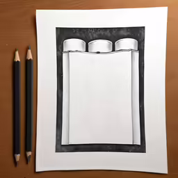 a pencil drawing of a square with two paper on top of it