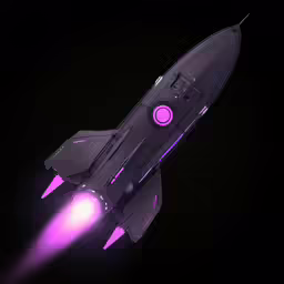 a spaceship shaped object lit by a pink light
