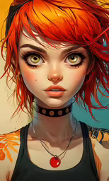 an illustration of a woman with red hair and a piercing on
