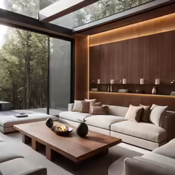 a living room with wood flooring and large windows
