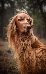 a dog with long hair and wearing a crown