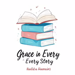 grace in every book cover with a stack of books on it