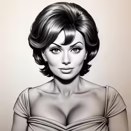 a drawing of a woman with a short hairdo and big breast