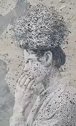 the face of a man with dots all over it