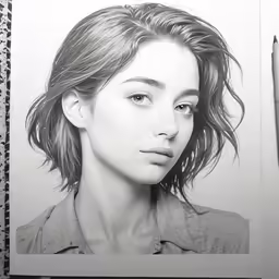 a woman with shoulder length hair and blue eyes is shown in the drawing