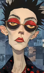 a painting of a man wearing glasses and a jacket