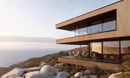 large glass windows overlook the beautiful coastal ocean