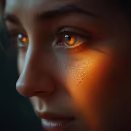 the eye of a woman is glowing yellow