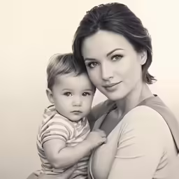 mother and baby black and white photo
