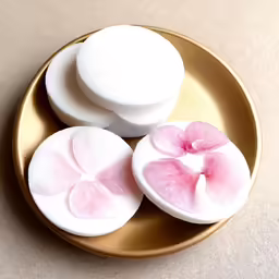 two pink flowers on some white and pink stuff