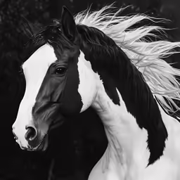 a white and black horse with white manes