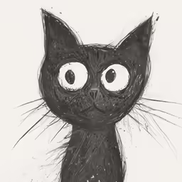 an ink drawing of a cat with a funny look