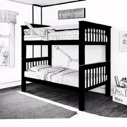 the bunk bed has one side open to the side