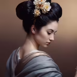 a woman in a japanese traditional dress has a flower in her hair