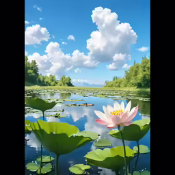 the water lilies are growing in the lake