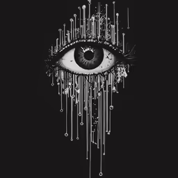 an artistic drawing with an eye and many lines coming out of it