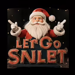 a sign with a santa claus holding up the letters let go swilet