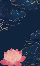 a painting of a flower and a sky with clouds