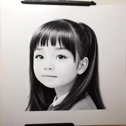 a little girl posing for a black and white photo