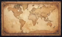 an old world map with a rustic frame