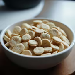 sliced bananas are in a bowl on a table
