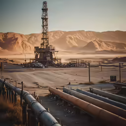 the oil rig site is near the desert