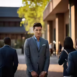 a man standing in front of two other people