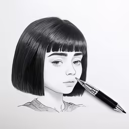 a drawing of a girl with her head tilted back