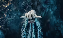 woman holding fingers up with snow on her skin