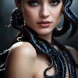 an image of a woman with snakes around her neck