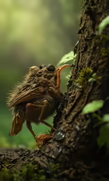 a huge hairy insect crawling up on a tree branch