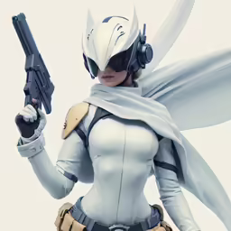 the character is holding a gun in her hand