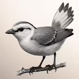 a black and white bird is standing on a limb