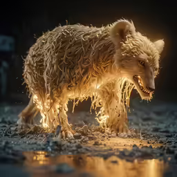 a dirty polar bear standing on a sidewalk